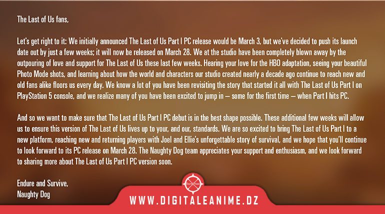  تأخر إطلاق The Last Of Us Part I على جهاز الكمبيوتر حتى أواخر مارس